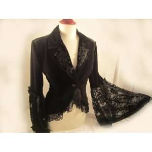 Elsie Massey #7472 3X New Black Velvet and Lace Sleeve Jacket w/Lace 