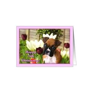  Happy 75th Anniversary Boxer puppy in Tulips Card Health 