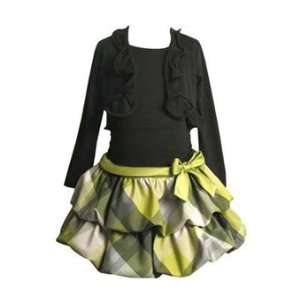  Black and Yellow Plaid Tiered Dress with Cardigan (4 