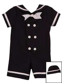   Boys Navy Sailor Nautical 2 Piece Suit & Hat Outfit Set 18M  