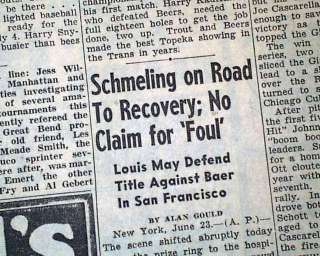   Max Schmeling Heavyweight Post Fight reporting 1938 Newspaper  
