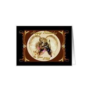  89th Birthday / Gold and Black Framed Angel with Harp Card 