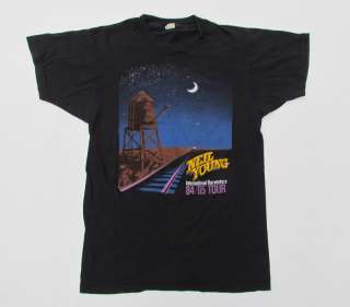 Vtg 1984 NEIL YOUNG Tour T Shirt 80s Rock Music Soft Screen Stars 