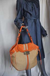 PRADA Raffia+Orange STRAW+LEATHER+LIZARD Shopper Tote Handbag Shoulder 