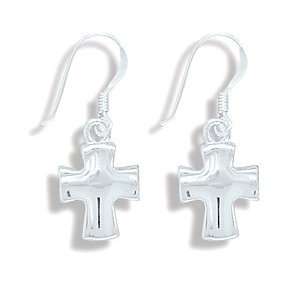    Concave Polished Cross Earrings 925 Sterling Silver Jewelry