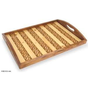  Teak and pinewood tray, Trellis