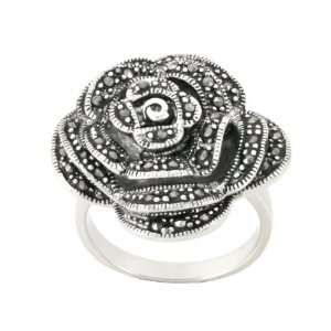  Sterling Silver Marcasite Rose Ring, Size 8 Jewelry