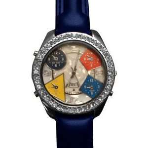  Navy Time Zone Leather Bling HIP HOP Fashion Watch 