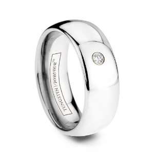   Domed Tungsten Wedding Ring With Diamond Solitaire   Size 8.5 Jewelry