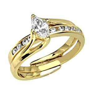 14K Yellow Gold Solitaire Round CZ Cubic Zirconia with Side stone High 