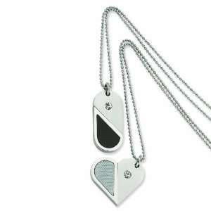   Steel Dog Tag Heart Convertible Pendant Necklace Chisel Jewelry