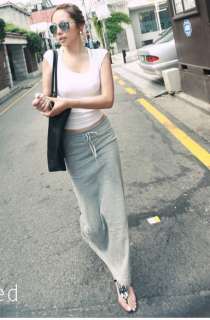 Fashion Dress Korean Style Slim Cotton Long Skirt Grey  