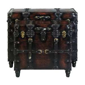   Wood and Faux Leather Decorative Storage Trunks