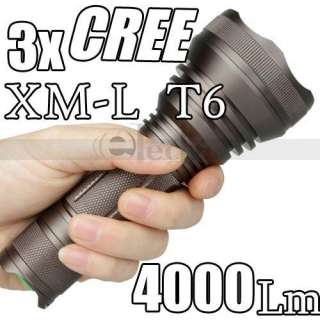 4000lm Lumen 3x CREE XML XM L T6 LED Flashlight Torch 5 Mode 18650 or 