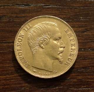 1855 FRANCE FRENCH 20 FRANCS 22K GOLD COIN EMPEROR NAPOLEON III 