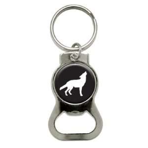 Wolf Howling   Bottle Cap Opener Keychain Ring