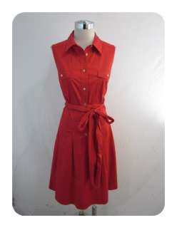 New Ralph Lauren Capetown Red Belted Cotton Shirt Dress 16 $149 