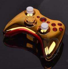   MODDED XBOX 360 CHROME GOLD AND RED WIRELESS CONTROLLER SHELL CASE MOD