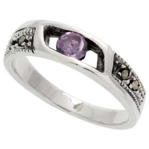   Marcasite Thin Band, w/ Brilliant Cut Amethyst CZ, 3/16 (5mm) wide