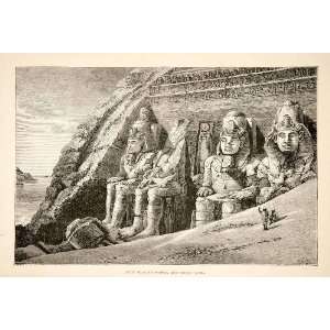  1891 Wood Engraving Sculpture Temple Abou Simbel Nubia 
