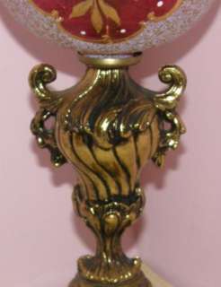 VINTAGE RUBY CRAMBERRY CZECH GLASS GOLDEN LAMP  