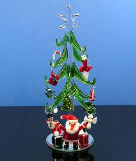 Miniature Glass Christmas Tree w/ Santa and Ornaments  