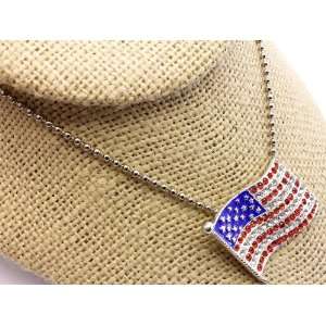  American Flag USA with Crystal Stones Necklace Everything 