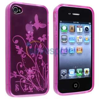 Pink Flower Skin Silicone Gel Case Cover+Privacy Film for Apple iPhone 