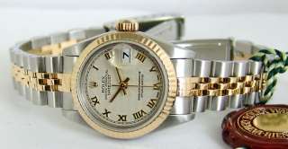 ROLEX   Ladies 18kt Gold & SS Datejust   Ivory Pyramid Dial   Model 