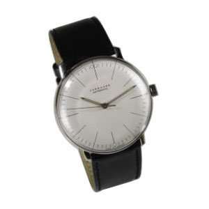 MAX Bill Manual Lines Watch, White Face, Black Leather Band 34 mm