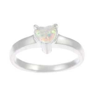  Sterling Silver and White Opal Heart Ring Jewelry