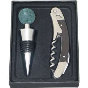  BLUE PEARL WINE SET   OPENER and STOPPER GIFT BOXED   FREE 