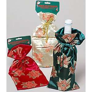    Poinsettia Brocade Wine Gift Bags (Set of 3)