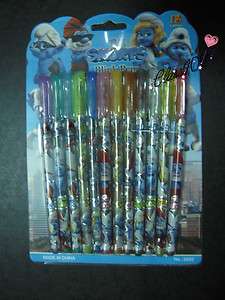 THE SMURFS COLORFUL NITE WRITER PEN COMPLETE 12 COLOUR  