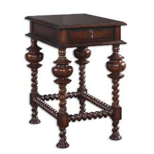  UT24033   Cherry Accent Table with Elaborate Spiral Legs 