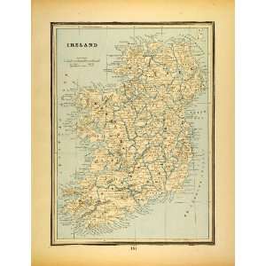 1893 Print Map Ireland Island Eire Northern Leinster Ulster Munster 
