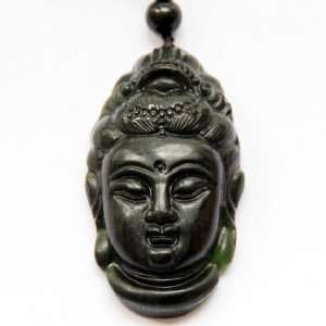  Dark Color Natural Stone Carved Tibet Buddhist Mercy Kwan 