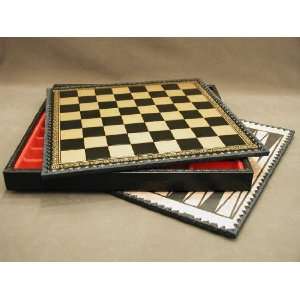 Black and Gold Leather Chess Board with Storage Chest (14 