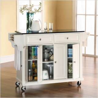 Crosley Kitchen Cart / Island with Solid Black Granite Top in White 
