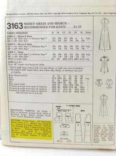 Vtg Retro 1970s McCalls 3163 Long Dress Shorts Pattern Sz 12/34 Tennis 