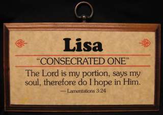 LISA Personalized Name Plaque Meaning Scripture Verse  