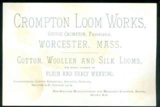   Card, Crompton Loom Works, Worcester, Massachusetts, c1870s  