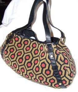 STUBBS AND WOOTTON PALM BEACH TAPESTRY LEATHER HOBO BAG  
