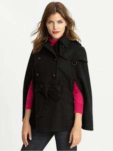   REPUBLIC HOLIDAY 2011 WOMENS BLACK WOOL BELTED CAPE COAT L  
