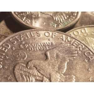  Close Up of American Silver Dollar Coin with Eagle on its 