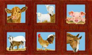 SUNNY BROOK FARM Barn Fabric panel Cow, Sheep, Pig, Goat, Chicken 