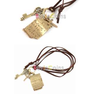 Retro Charm Shakespeare Love Letter Cross Key Necklace  