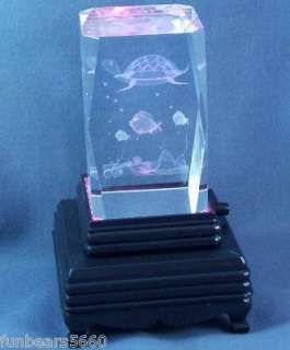 Laser Etched 3D Crystal & Light Base Turtle and Fish  