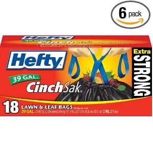 Hefty Cinch Sak, 39 Gallon Lawn and Leaf Bags, 18 Count Boxes (Pack of 