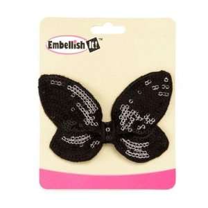  Butterfly Bow Sequin Applique 3.75 x 2.5 Black By The 